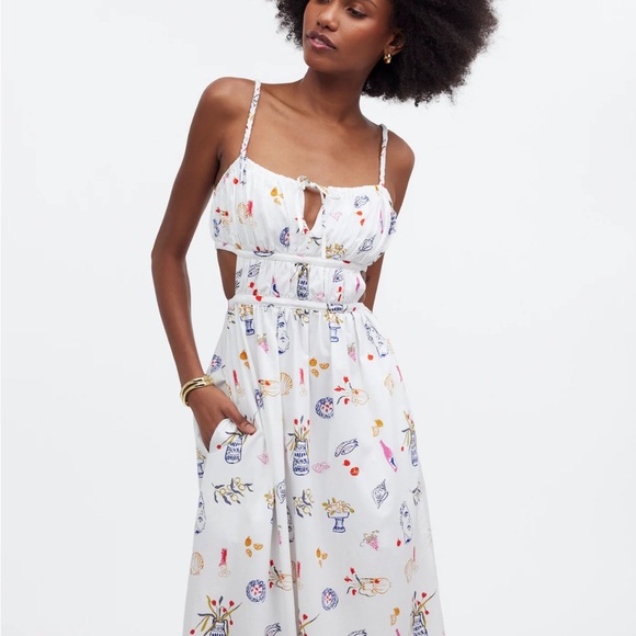 Madewell x Lisa says gah cutout midi dress Greek flower food dress NWT - Picture 2 of 4